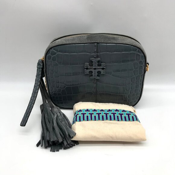 Tory Burch Bluestone Leather Mcgraw Embossed Camera Bag - Picture 11 of 11